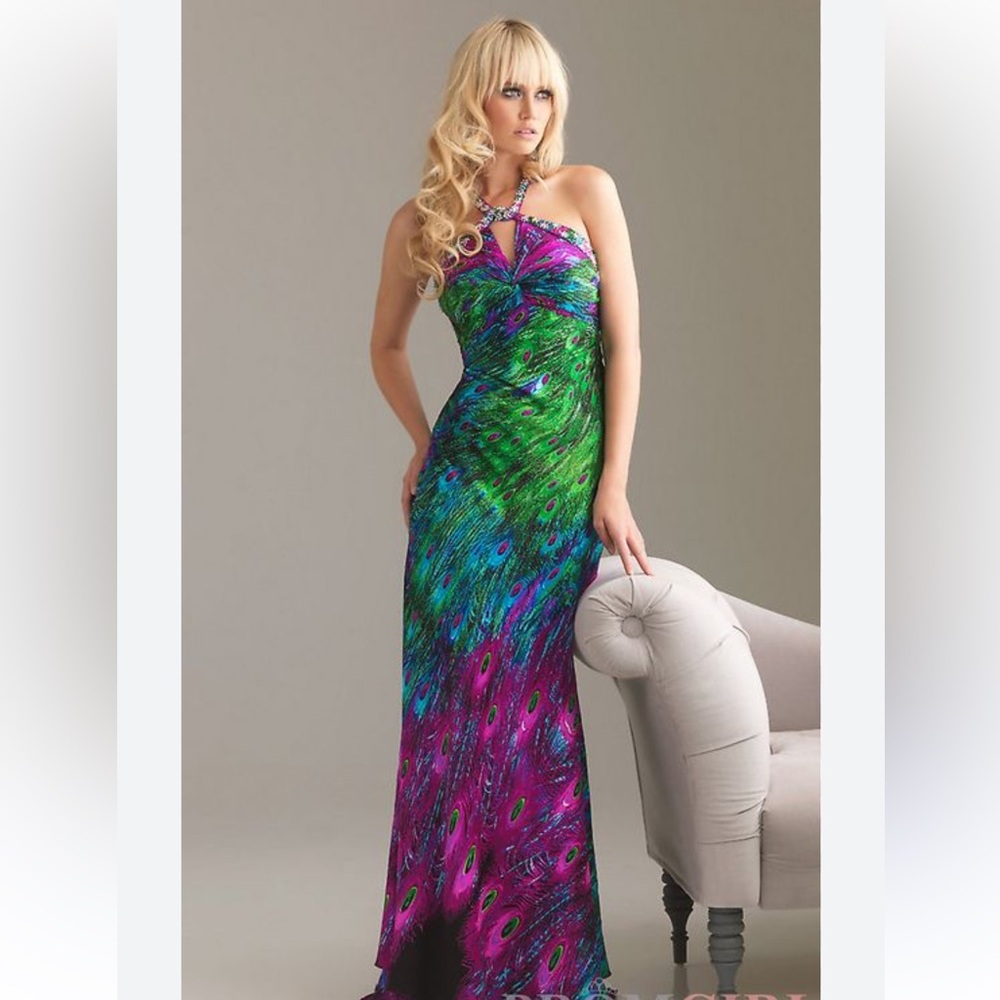 Night Moves Beaded Peacock Evening Dress Formal Gown Prom Homecoming